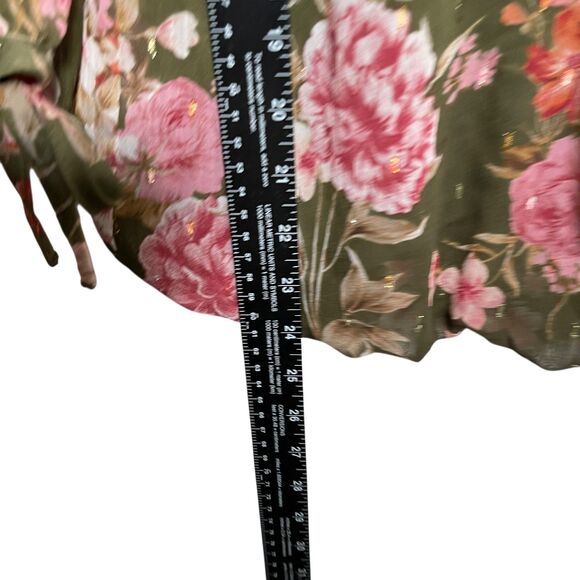 Haven & Blair Blouse Women's Small Green Metallic Floral Boho Sheer 3/4 Sleeve - Picture 7 of 11